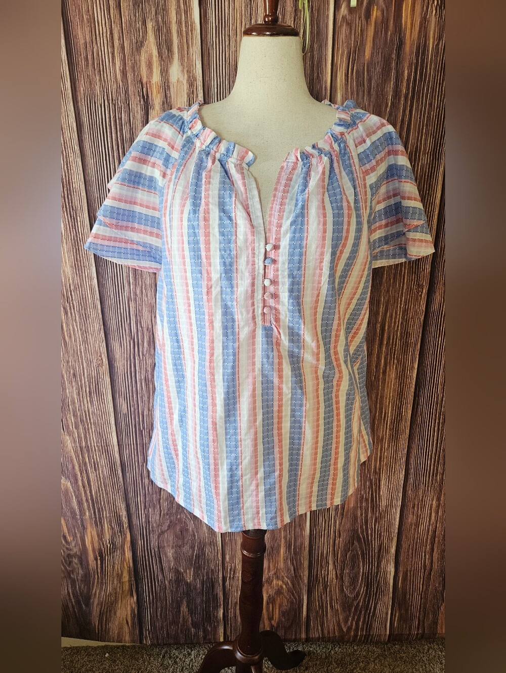 NWT Chelsea & Theodore Striped Popover Top Plus Size 1X